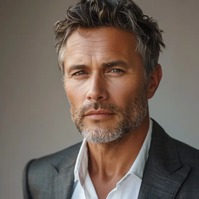 Imagen ilustrativa: hombre con corte clásico y canas naturales